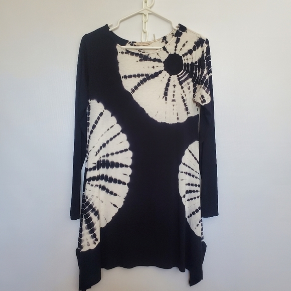 SOFT SURROUNDINGS TUNIC TIE DYE BOHO BLACK & WHITE LONG SLEEVE WOMENS (XS) - Picture 1 of 10